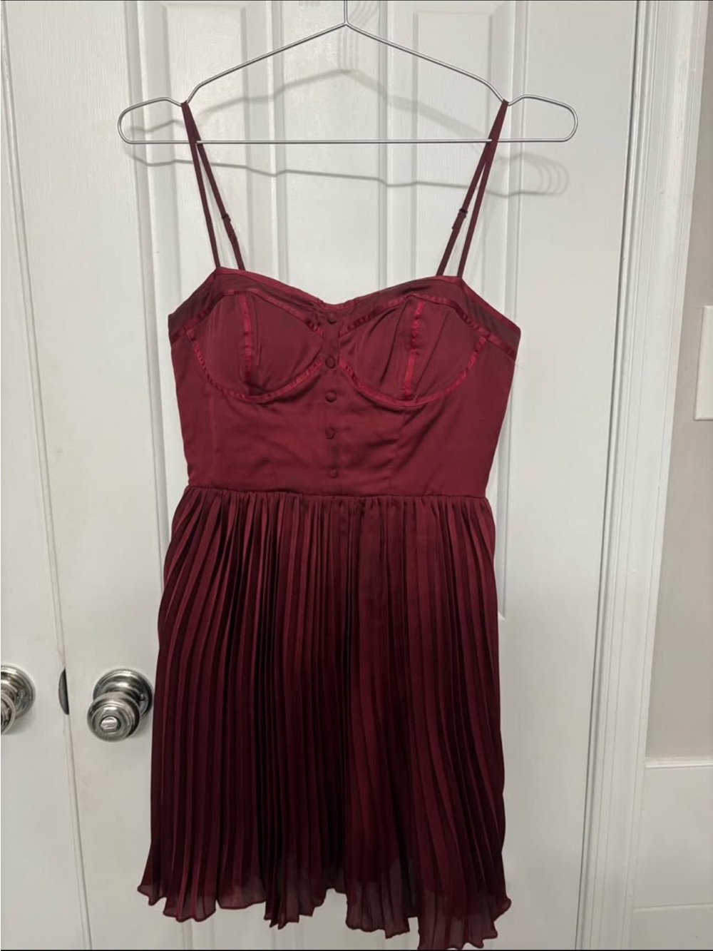 American Eagle Outfitters Burgundy Pleated Bustier Mini Dress